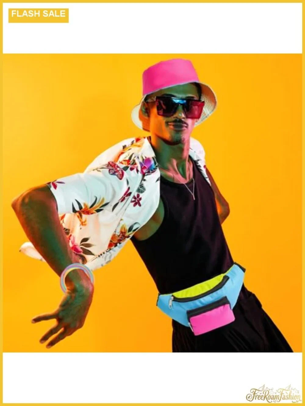Neon 80s 90s Costume Set Fanny Pack Bucket Hat Glasses Wristlet Party Outfit